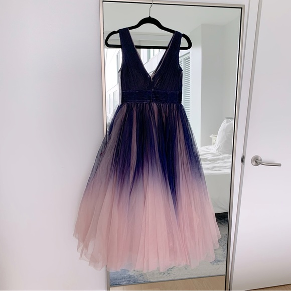 Mac Duggal Pleated Bodice Ombré Sleeveless V Neck Midi Dress 20403 NWT Size 2 - Picture 3 of 7